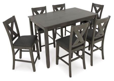 GRAY WOOD LOOK COUNTER HEIGHT DINING TABLE WITH 6 CHAIRS