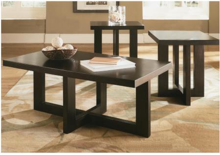 3PC CAPPUCCINO FINISH WOOD COFFEE & END TABLE SET