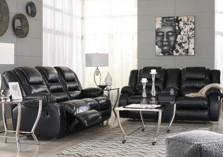 2PC BLACK VACHERIE LEATHER RECLINING SOFA & LOVESEAT