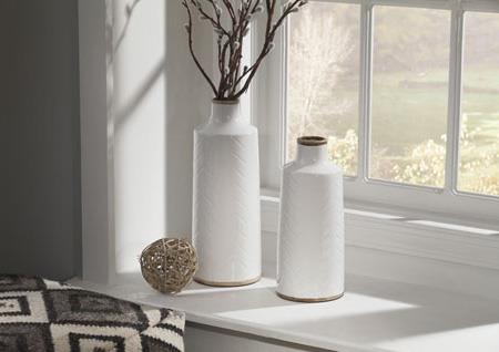 2PC WHITE VASE SET WITH BROWN TRIM