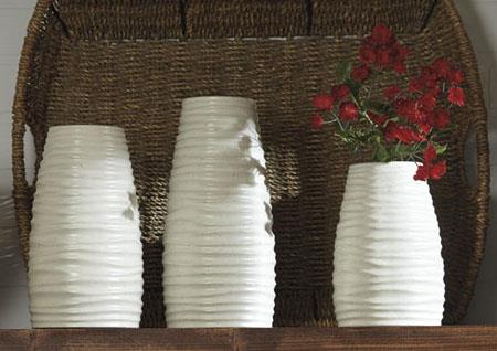 3PC WHITE WAVES VASE SET