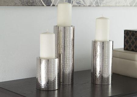 3PC ASHLEY CANDLE HOLDER SET -CRACKLED CHROME