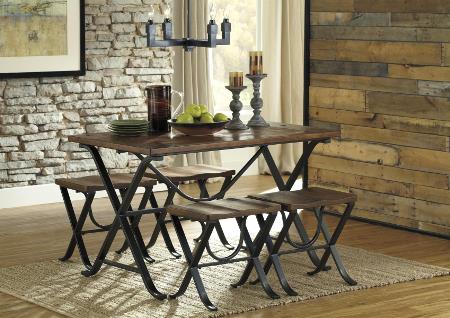 ASHLEY 5PC DINETTE SET WITH 4 STOOLS -MED BROWN WITH METAL