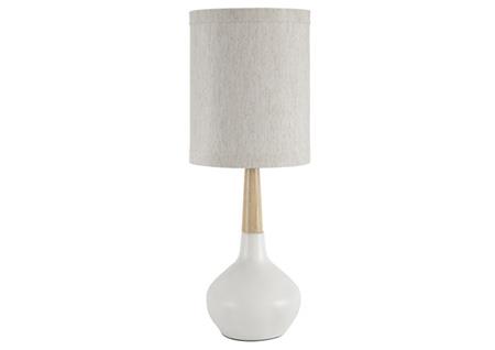 1PC ASHLEY LAMP -WHITE WITH NAT.WOOD