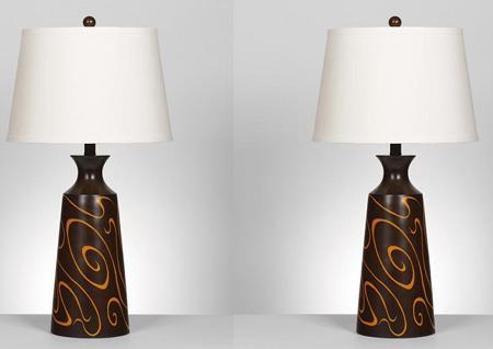 PAIR BROWN/ORANGE POLY LAMPS-14953