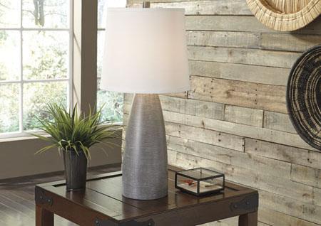 1PC ASHLEY BEDSIDE LAMP -WHITE ON GREY