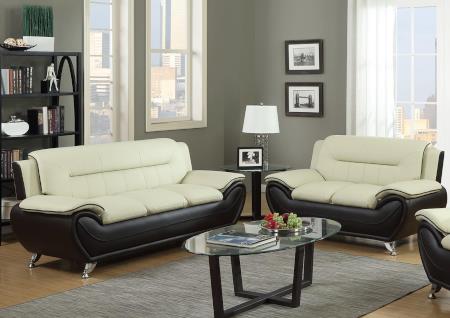 BEIGE ON BROWN SOFA & LOVESEAT