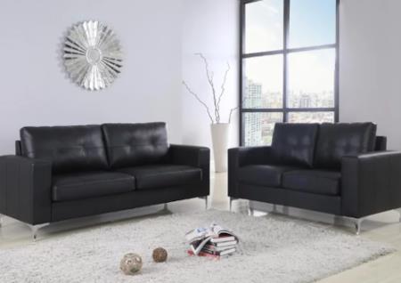 CONTEMPORARY LEATHER LOVESEAT W/ CHROME LEGS