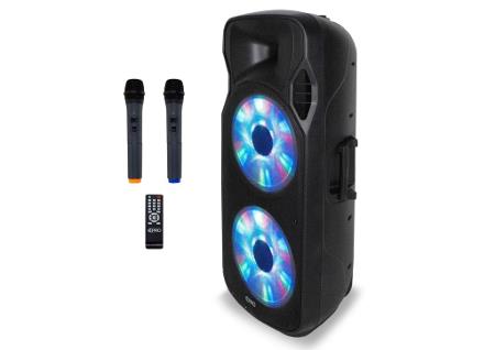 RECHARABLE DOUBLE 15" BLUETOOTH SPEAKER W/ 2 WIRELESS MICS