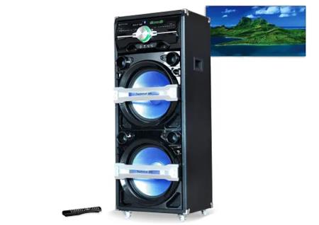 DOUBLE 15" BLUETOOTH LED SPEAKER W/ DVD PLAYER, USB, SD CARD & IPOD INPUT